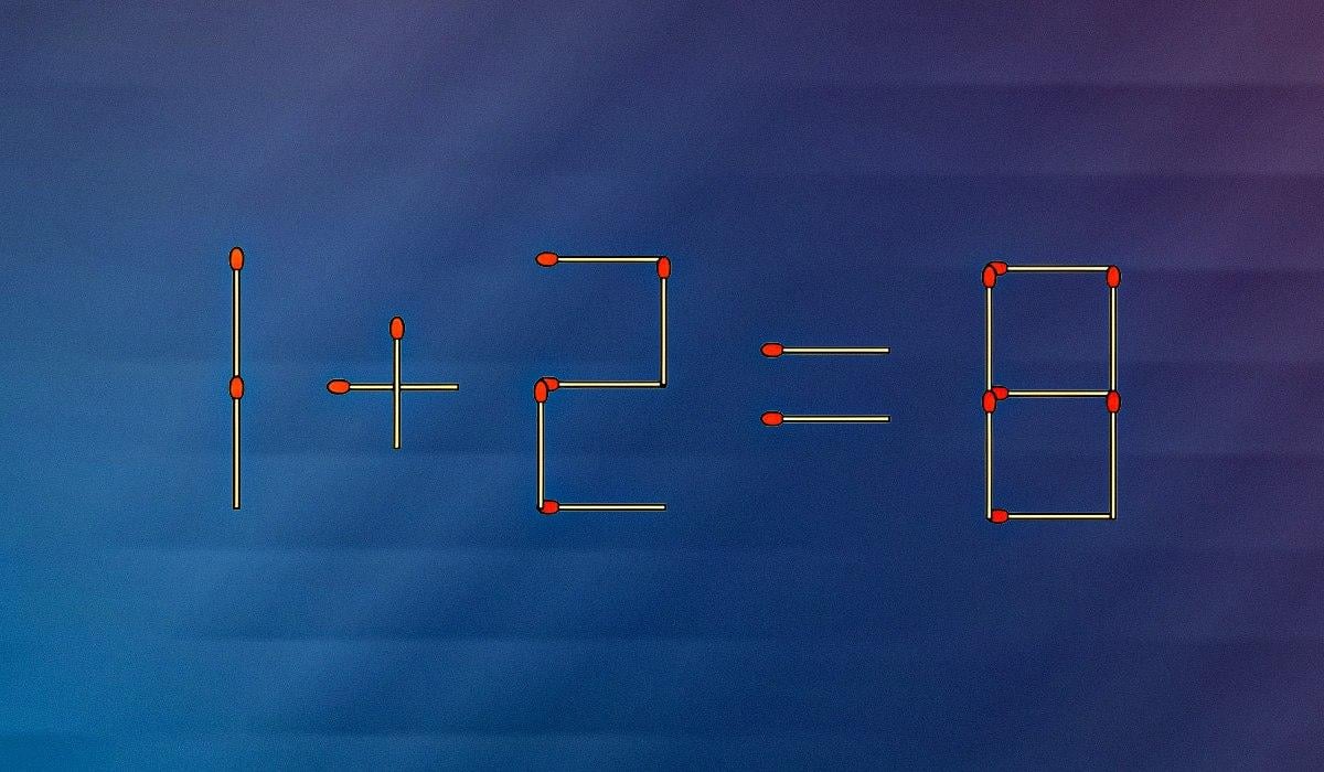 Il suffit de déplacer une allumette pour que l'éqion 1+2=8 soit correcte : un simple test de QI