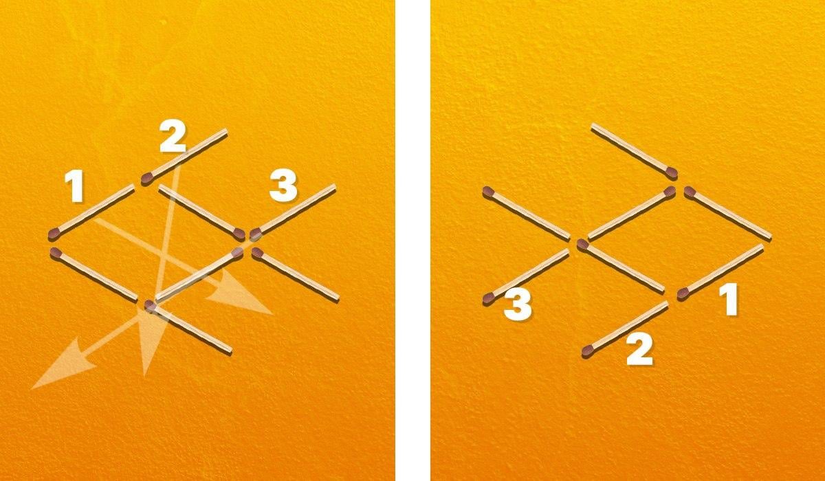 Il faut déplacer trois allumettes pour faire tourner le poisson vers la droite / Moje collage